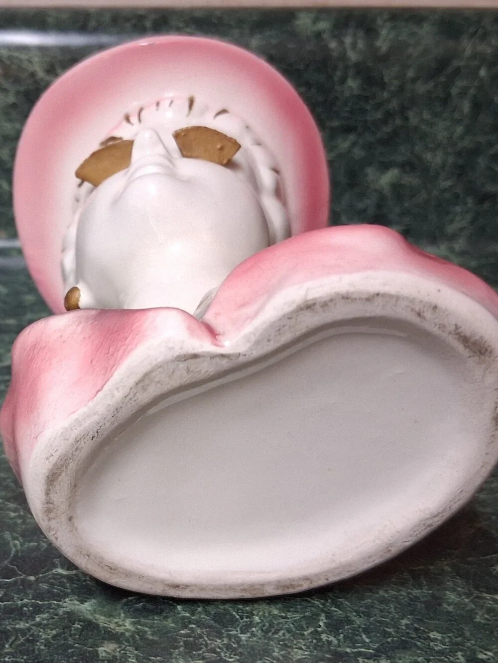 RARE Vintage Elegant Lady HEAD VASE/PLANTER Pink Dress & Hat w Gold Accents
